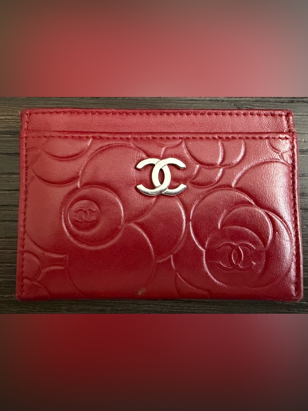 Chanel Embossed Camellia Card Holder with Interlocking Logo